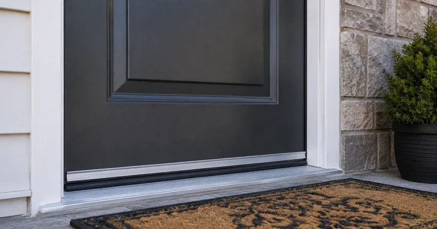 technician replacing worn door weatherstripping in Rolling Acres, Niagara Falls home