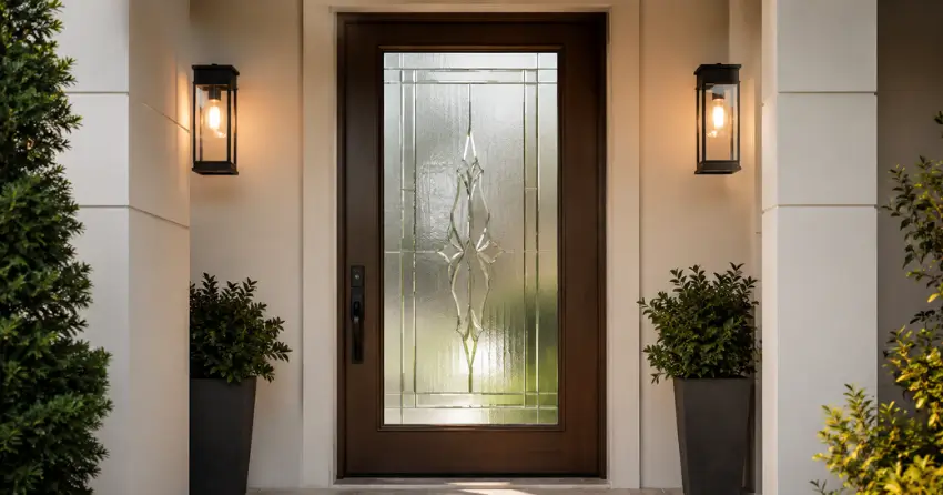 decorative frosted glass panel installed in a front door in Corwin, Niagara Falls
