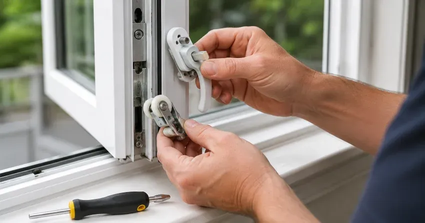 technician performing broken window repair Cherrywood Acres, Niagara Falls on a sliding window