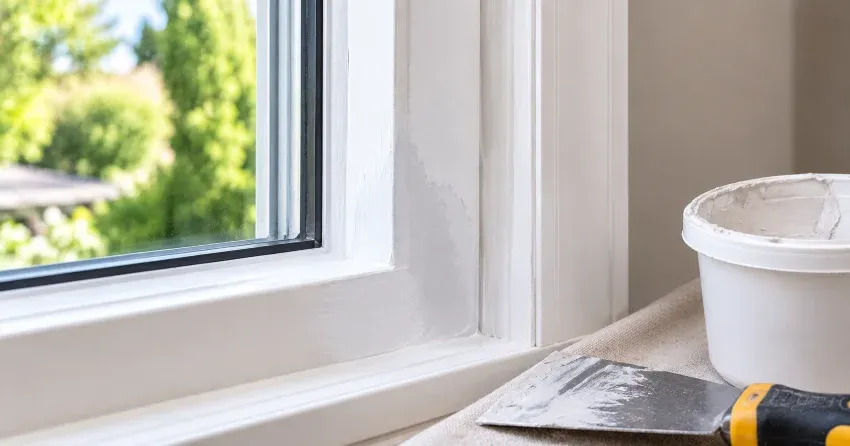 technician repairing rotted window frame corner in Chippawa, Niagara Falls
